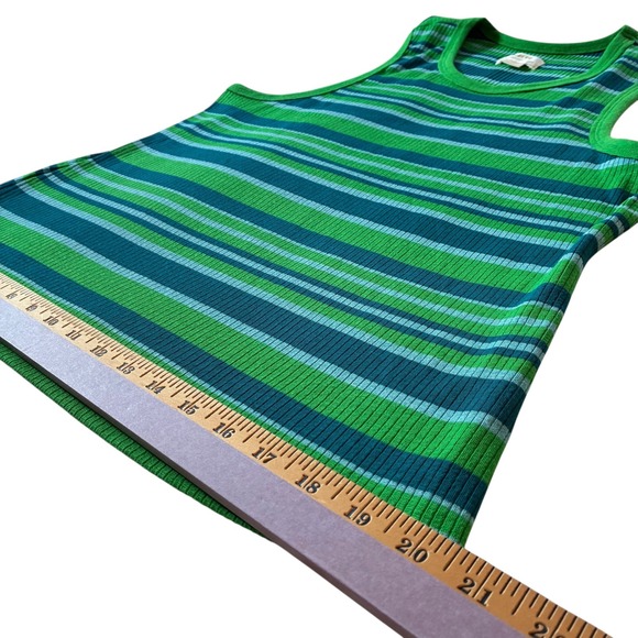 Maeve Anthropologie Tank Top Striped Green Blue Ribbed Sleeveless Casual - Picture 5 of 6